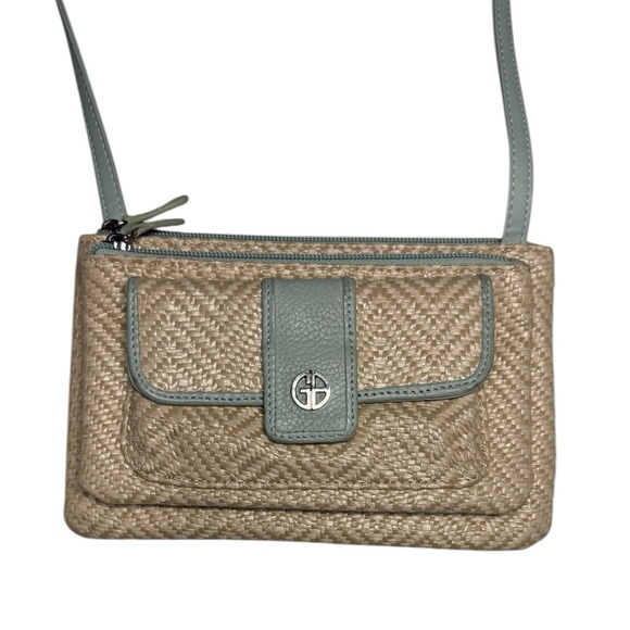 Giani Bernini Straw Bone Natural  Blue Crossbody Bag - Picture 10 of 10